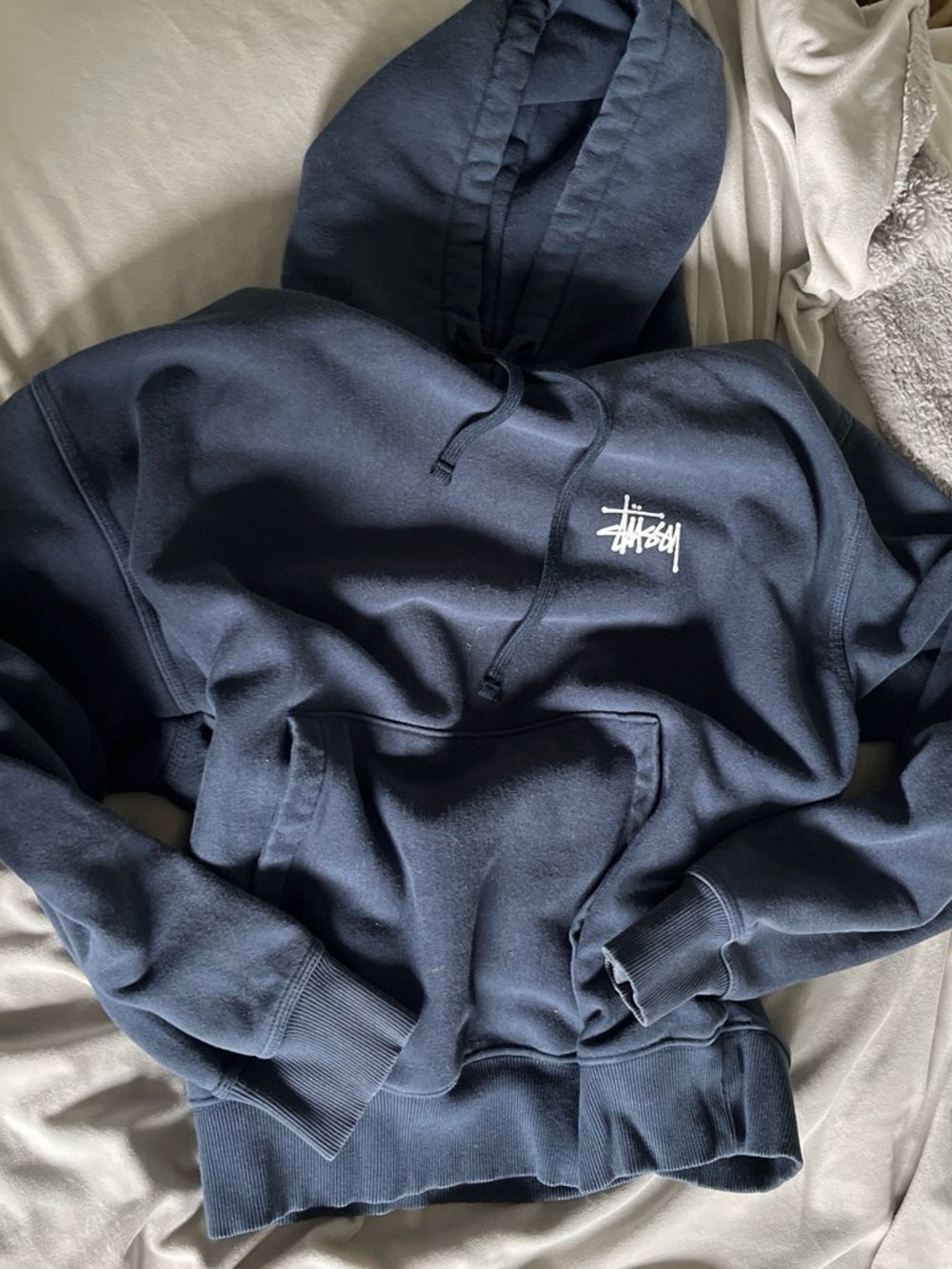 Stussy Navy Hoodie with White Logo